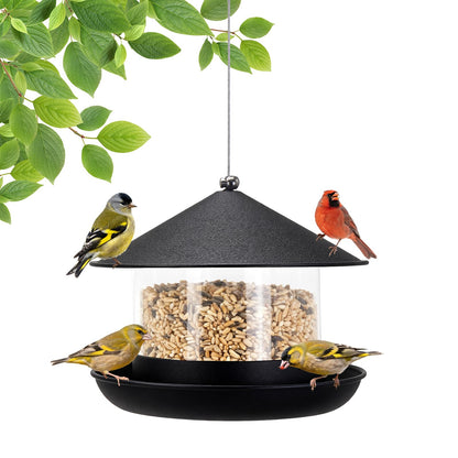 QZLOHOM Wild Bird Feeder, Large Capacity Hanging Bird Feeder with Multiple Suspension Options, Black (Black)