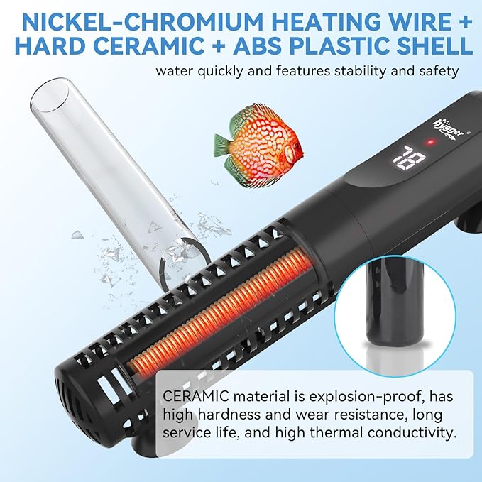 hygger Ceramic Submersible Aquarium Heater, New Explosion-Proof Fish Tank Water Heater with External Temp Controller Auto Thermostat Heater for Saltwater Freshwater (200W for 10~40 Gallon)