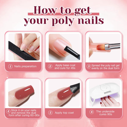 JEWHITENY Poly Extension Gel Nail Kit 14 PCS Poly Gel Kit with Slip Solution and Mini Lamp Nail Art Design Beginner