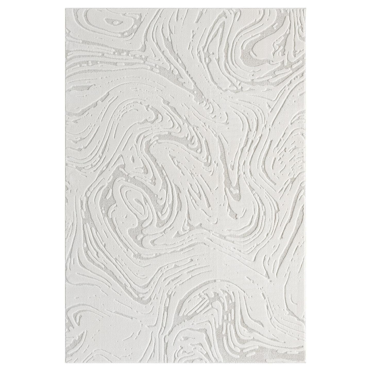 LUXE WEAVERS Abstract Marble Swirl Cream 5x7 Area Rug High Low Carpet