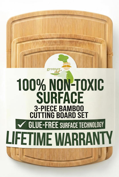 Greener Chef Luxury Bamboo Cutting Board Set of 3 with Glue-Free Surface Technology - Extra Spacious Wood Cutting Boards for Kitchen and XL Chopping Board Set - Replacements for Life