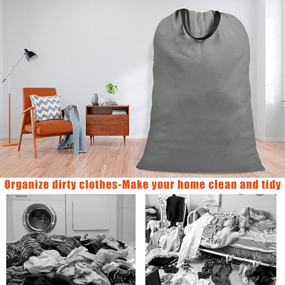 Cotton Canvas Laundry Bag with Handles & Drawstring Straps, Heavy Duty Extra