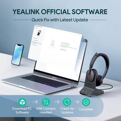 Yealink WH68 Bluetooth DECT 6.0 Wireless Headset with ANC 606ft Range Teams Certified Dual Ear Professional Business Headphones Acoustic Shield Mic for Office Conference PC Laptop Smartphone
