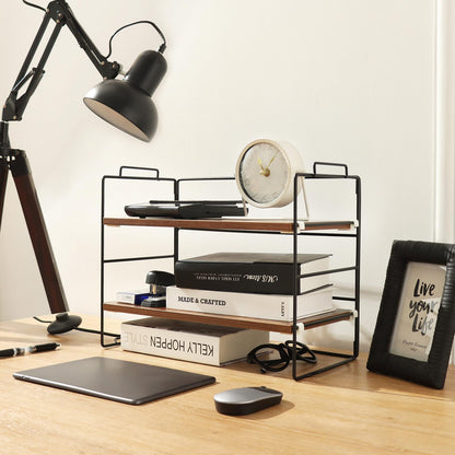 KATHY&BOB Wood Desk Shelf Organizer, 2-Tier Desktop Supplies Storage Rack, Adjustable Stackable Desk Shelf for Office, Kitchen, Bathroom, 15.75"*12.2"*7.87"