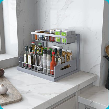 REALINN Under Sink Organizer, Pull Out Cabinet Organizer 2 Tier Slide Out Sink Shelf Cabinet Storage Shelves, Storage for Kitchen Bathroom, White, 2 Pack