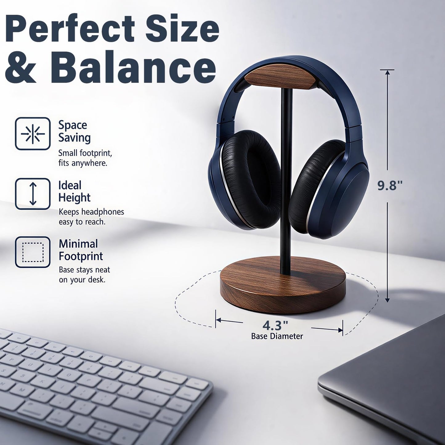 MTKITDER Wood & Metal Headphone Stand, Headset Holder for Desk, Desktop Gaming Headphone Hanger with Stable Non-Slip Bamboo Base, Universal Earphone Stand for Gaming, Office, Home, Gift