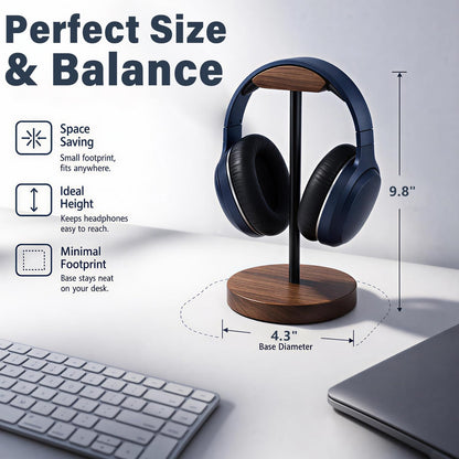 MTKITDER Wood & Metal Headphone Stand, Headset Holder for Desk, Desktop Gaming Headphone Hanger with Stable Non-Slip Bamboo Base, Universal Earphone Stand for Gaming, Office, Home, Gift