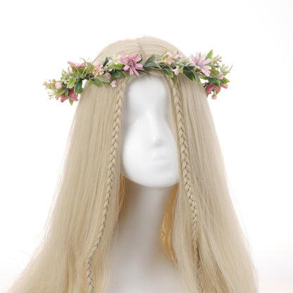 KorViSHOW Pink Flower Crown Headband, Artificial Daisy Flower Headpiece, Adjustable Fairy Floral Headband for Women Girls Renaissance Birthday Bride Wedding Festivals Party Photo Props