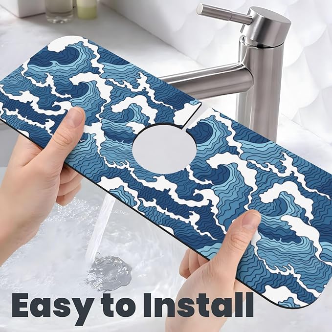 Japanese Wave Kanagawa Blue And White Waves Japan Kitchen Sink Splash Guard