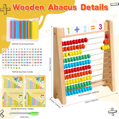 Wooden Abacus for Kids Math Games for Kids 5-7 Abacus Counters Homeschool Counting Toys for 3-5 6-8 Boys Girls Gifts Math Manipulatives Educational Learning Toys for 4 Year Old with Number Cards 1-100