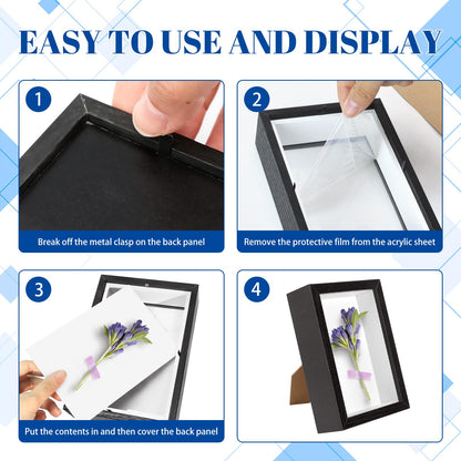 VOKOY 5 Pack 4" x 6" Shadow Box Frame, Small Wood Hollow Picture Frame with Clear Acrylic Front, 1" Deep Shadowbox Display Cases for Photos Dried Flowers Seashell Memorabilia DIY Crafts Medals (Black)