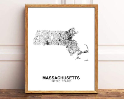 Eleville 11X14 Unframed Massachusetts United States Country View Abstract Road Modern Map Art Print Poster Wall Office Home Decor Minimalist Line Art Hometown Housewarming wgn178