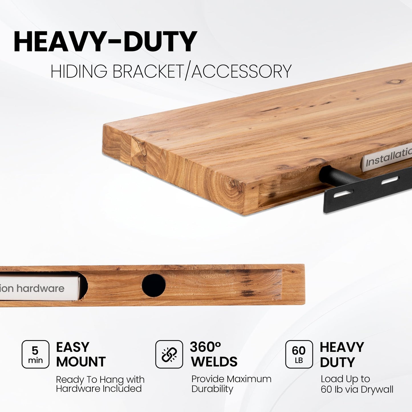Fun Memories Floating Shelves for Wall, 24"x9.3" Solid Wood Floating Live Edge Shelf, Heavy-Duty Wall Shelf with Invisible Brackets, Set of 2 for Living Room, Bedroom, and Kitchen, Natural Finish