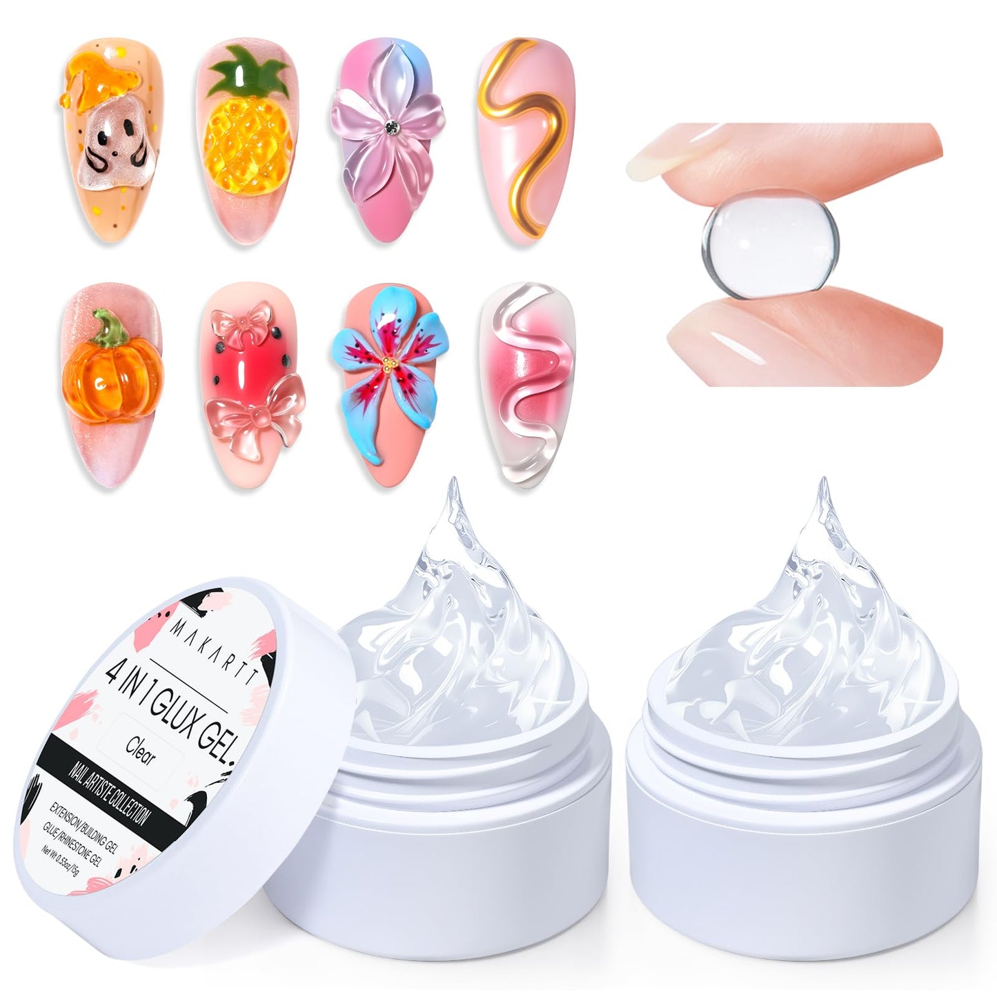 Makartt Clear Gel Builder Kit: Self-Levelling, Long Lasting Extension Hard Gels for Strengthener, Broken Nails Repair Gel Kit with Paper Forms, Dual forms, Nail File and Dual-End Brush 1.06 oz