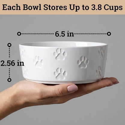 Ceramic Dog Bowl Set of 2 with Anti-Skid Base - 6.5" Wide x 2.5" Tall Ceramic Dog Bowls Medium Sized Dogs - 3.8 Cup Capacity Food and Water Bowls for Dogs - Rubber Bottom Pet Bowl Set of 2 Medium Size