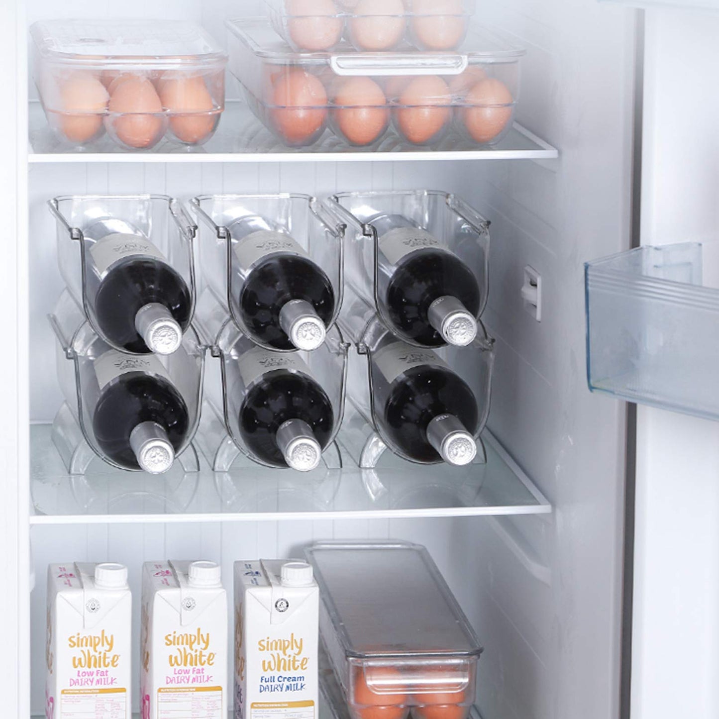 Cheeren 2 Pack Plastic Stackable Water Bottle and Wine Rack Storage Organizer for Kitchen Countertops, Pantry, Fridge, Clear