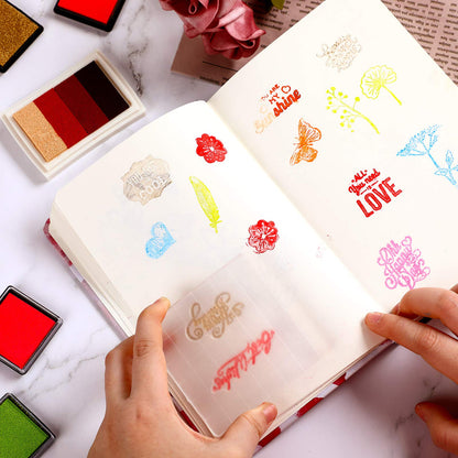 Zonon 22 Pieces Acrylic Stamp Blocks Tools Set Include 6 Clear Stamp Blocks, 4 Transparent Silicone Seals, 12 Craft Ink Pad for Scrapbooking Card Making