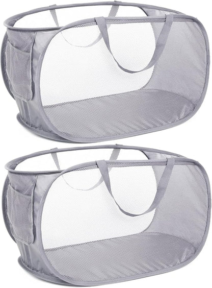 Durable Collapsible Laundry Baskets, Mesh Pop Up Laundry Hamper