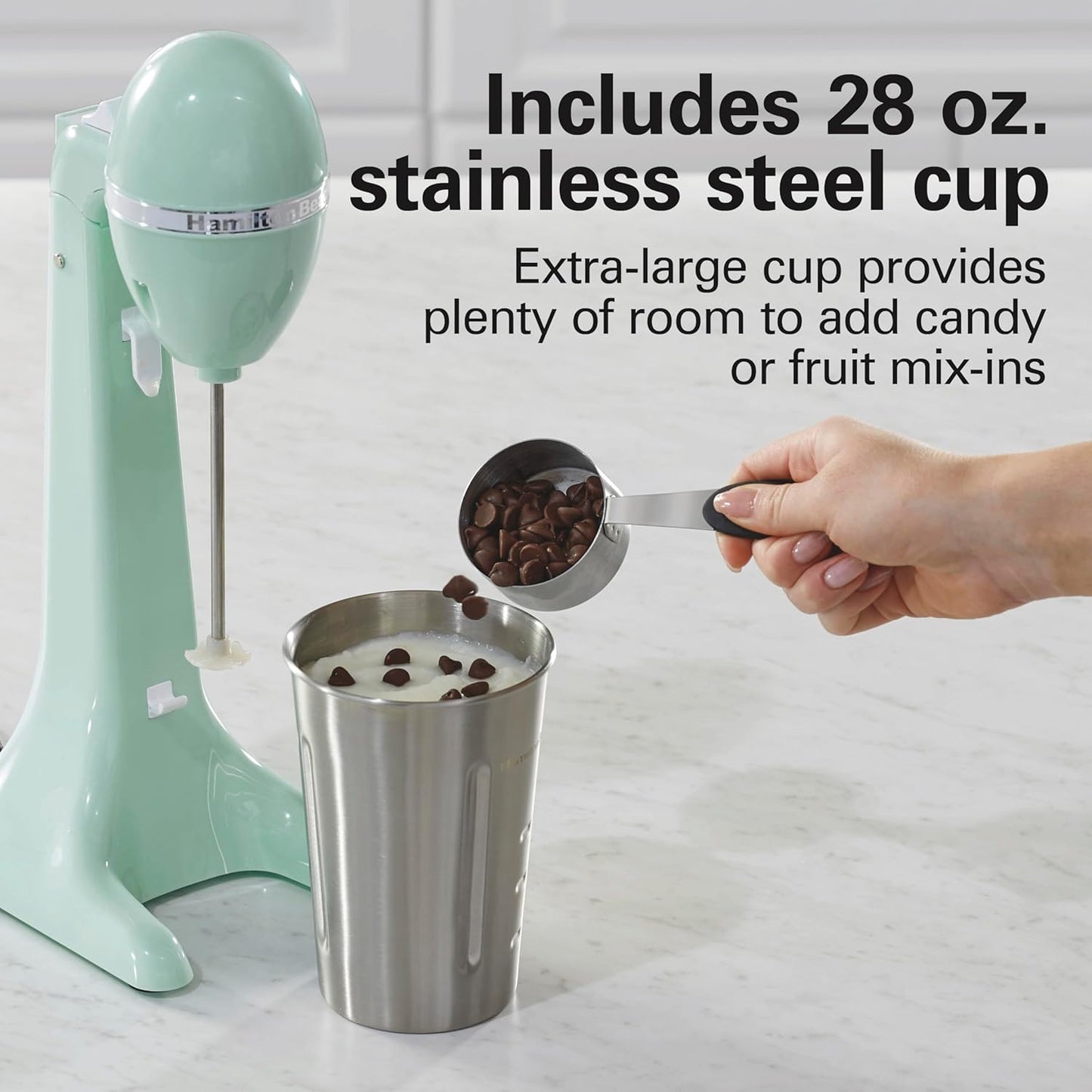 Hamilton Beach DrinkMaster Electric Drink Mixer, Retro Milkshake Maker & Milk Frother, 2 Speeds, Extra-Large 28 oz. Stainless Steel Cup, Mint