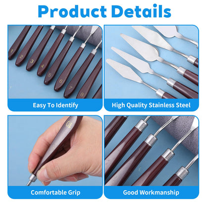 27-Piece Stainless Steel Palette Knife Set with Wood Handle - Professional Paint Spatula Kit for Acrylic, Oil Painting, Canvas Texturing & Color Mixing