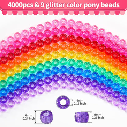 Praisebank Pony Beads, 4000pcs Glitter Color, Beads for Jewelry Making, Beads for Crafts, Beads for Hair Braids.