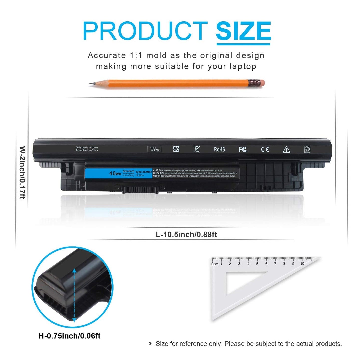 40Wh XCMRD 14.8V Battery for Dell Inspiron 15 3000 Series 3542 3543 3521 3537 3531 3541 17 3721 3737 15R 5537 5521 17R 5737 5721 14 3421 3437 3443 14R 5421 Latitude 3540 3440 P28F P40F FW1MN 4WY7C