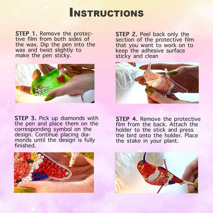 BEAUTYMEHNDI STORE 10 Pack Diamond Art Bird Plant Stakes – DIY Hummingbird Mini Diamond Painting Kit for Adults, Garden Decor for Potted Plants, Gift for Plant Lovers