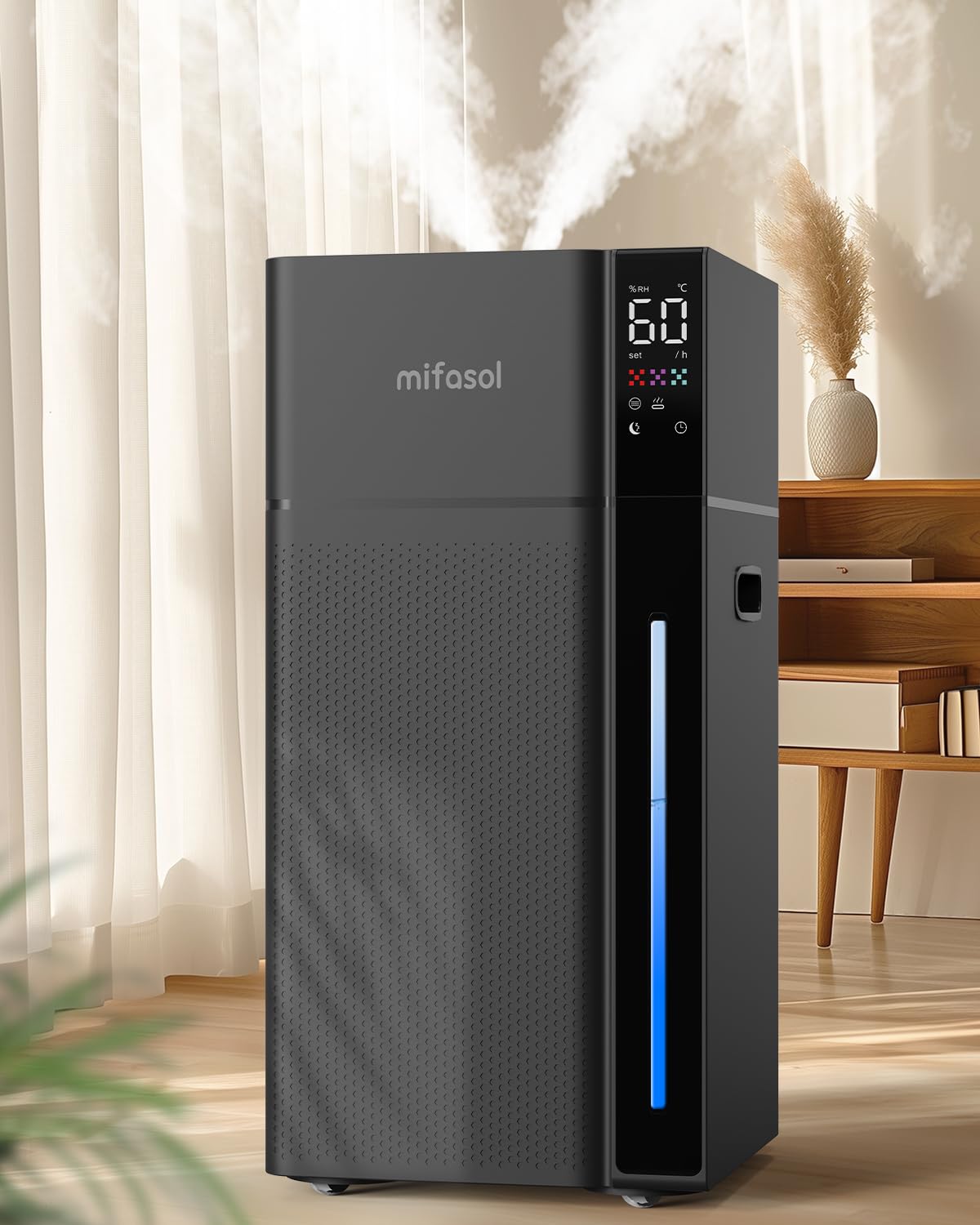 Mifasol Humidifier Large Room, 5.3Gal/20L Cool Mist Humidifiers for Home 1500 sq ft, Double Nozzles Whole House Humidifier, Humidifiers for Bedroom Plants Office Commercial Large Areas, Black