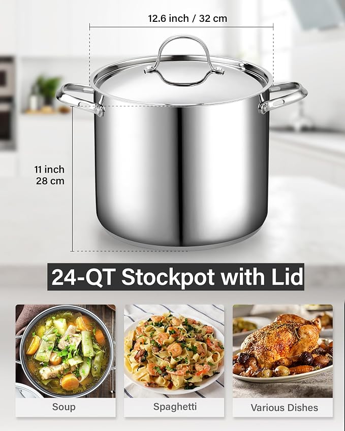 Cooks Standard Classic 24 Quart Stock Pot with Lid, Large Stainless Steel Pot