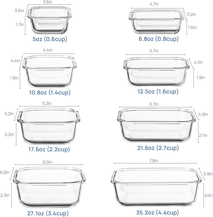 Vtopmart 8 Pack Glass Food Storage Containers