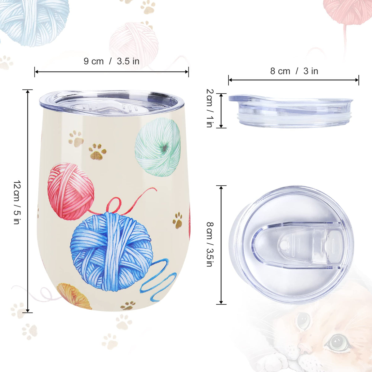 NymphFable 12oz Cat Cup Wine Tumbler With Straw and Lid Stainless Steel Travel Mug Insulated Double Wall