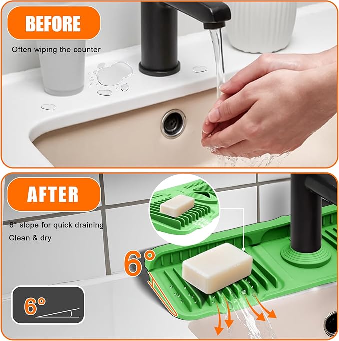 17.7" Green Button Style Faucet Drip Catcher – Silicone Faucet Mat