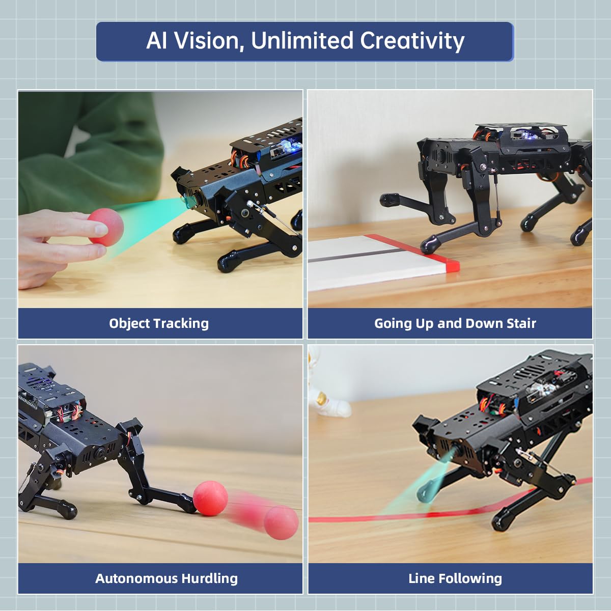 PuppyPi Robot Dog with ChatGPT Large AI Models AI Embodied Intelligence ROS Robotic Dog Vision Scene Voice Understanding SLAM Mapping Navigation Bionic Quadruped Robot, Ultimate Kit & RaspberryPi5 2GB