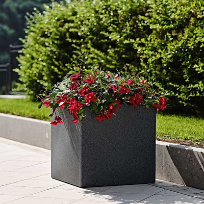 Greeneria Elegant Modern Black Matte Square Indoor Outdoor Planter Pot – 12”H x12”W x 12”L - Cube Shaped Flower Pot