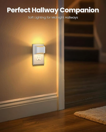NIORSUN Plug in Night Light, Auto Brightness Sensor Night Light, 3000K Warm White, Ultra-Slim Wall Light for Hallway Bathroom Bedroom Stairs, White, 4 Pack