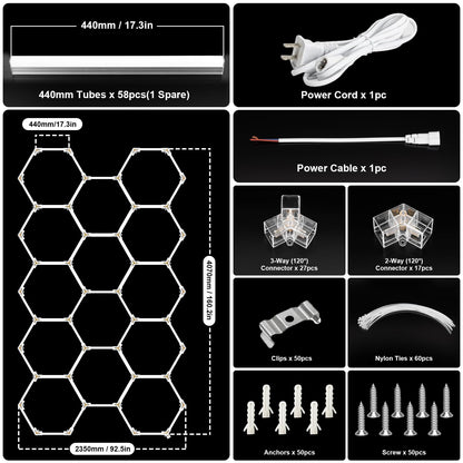 BRILLIHOOD Hexagon Garage Lights, LED Honeycomb Garage Lights, 456W, 54720LM, 6500K Super Bright, 14 Grid Systems Car Detailing Lighting for Warehouse Workshop Basement Gym