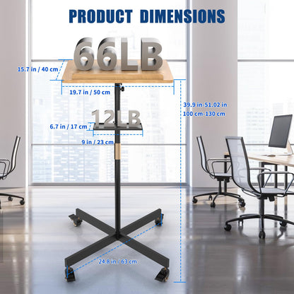 Classic Lectern Podium Stand with Storage Platform, Height Adjustable Mobile Podium, Teacher Speaker Lecture Classroom Presentation Stand, Multi-Function Reading or Laptop Desk with Edge Stopper