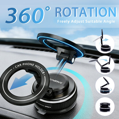 SAMPUSS Magnetic Phone Holders for Your Car, Upgraded Vacuum Car Phone Holder, 360° Rotation Cell Phone Car Mount Suction Phone Mount for Magsafe Car Mount for Car Kitchen Gym Travel for All Phone