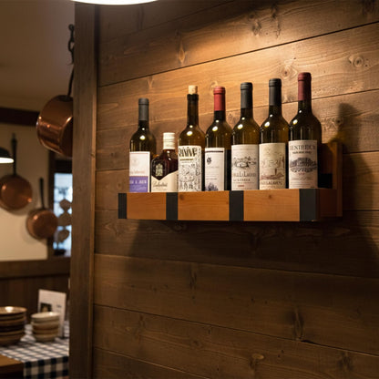 FUIN Wooden Wine Rack Wall Mounted, Wine Bottle Rack & Wine Holder Shelf, Solid Wood Wine Shelf for Kitchen, Dining Room & Home Bar, Space Saving Liquor Bottle Display