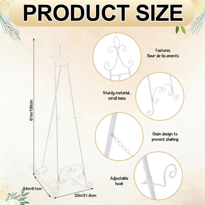 Tosstuki White Easel Stand for Sign Adjustable Wedding Welcome Sign Stand Metal Floor Easel with Chain Support for Wedding Poster Photo Art Pictures Painting Display (61 Inch)