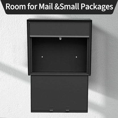 Wall Mount Mailbox for House Outside, Anti-Theft Locking Mailbox, Weatherproof Mailboxes 13.5" H x 15" L x 5.5" D, Black