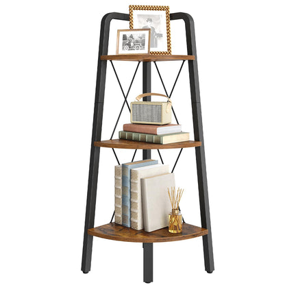 HOOBRO Corner Shelf, 3-Tier Corner Shelf Stand, 40” Tall Ladder Bookshelf, Industrial Corner Display Shelf Plant Stand for Living Room, Kitchen, Home Office, Rustic Brown BF143CJ01