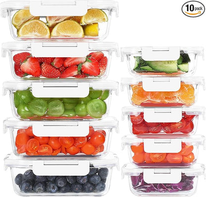 KOMUEE 10 Pack Glass Food Storage Containers, Meal Prep Containers