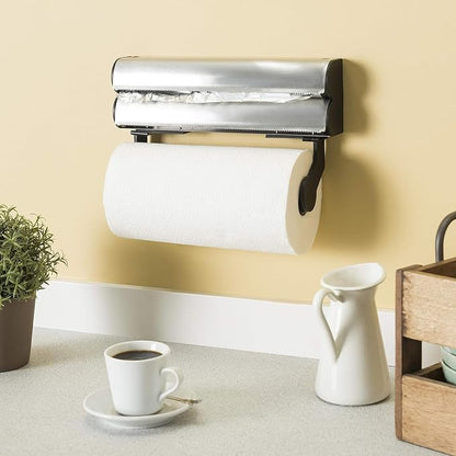 3 in 1 Stainless Steel Wall Mount Kitchen Wrap, Foil and Paper Towel Dispenser