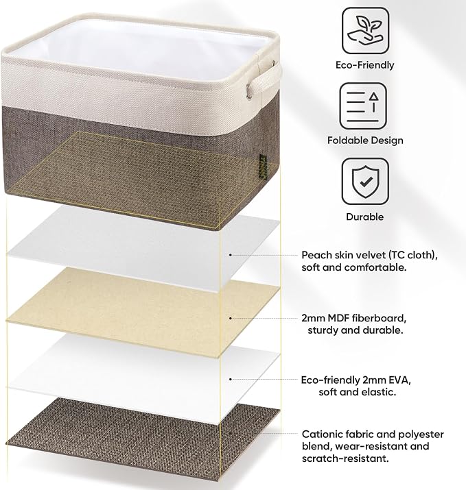 BALEINE 3 Pack Fabric Closet Storage Bins for Shelves, Linen Closet Organizers and Storage, Decorative Baskets for Organizing, Shelf, Clothes, Home, Office (Brown, 15"x11"x9.5")