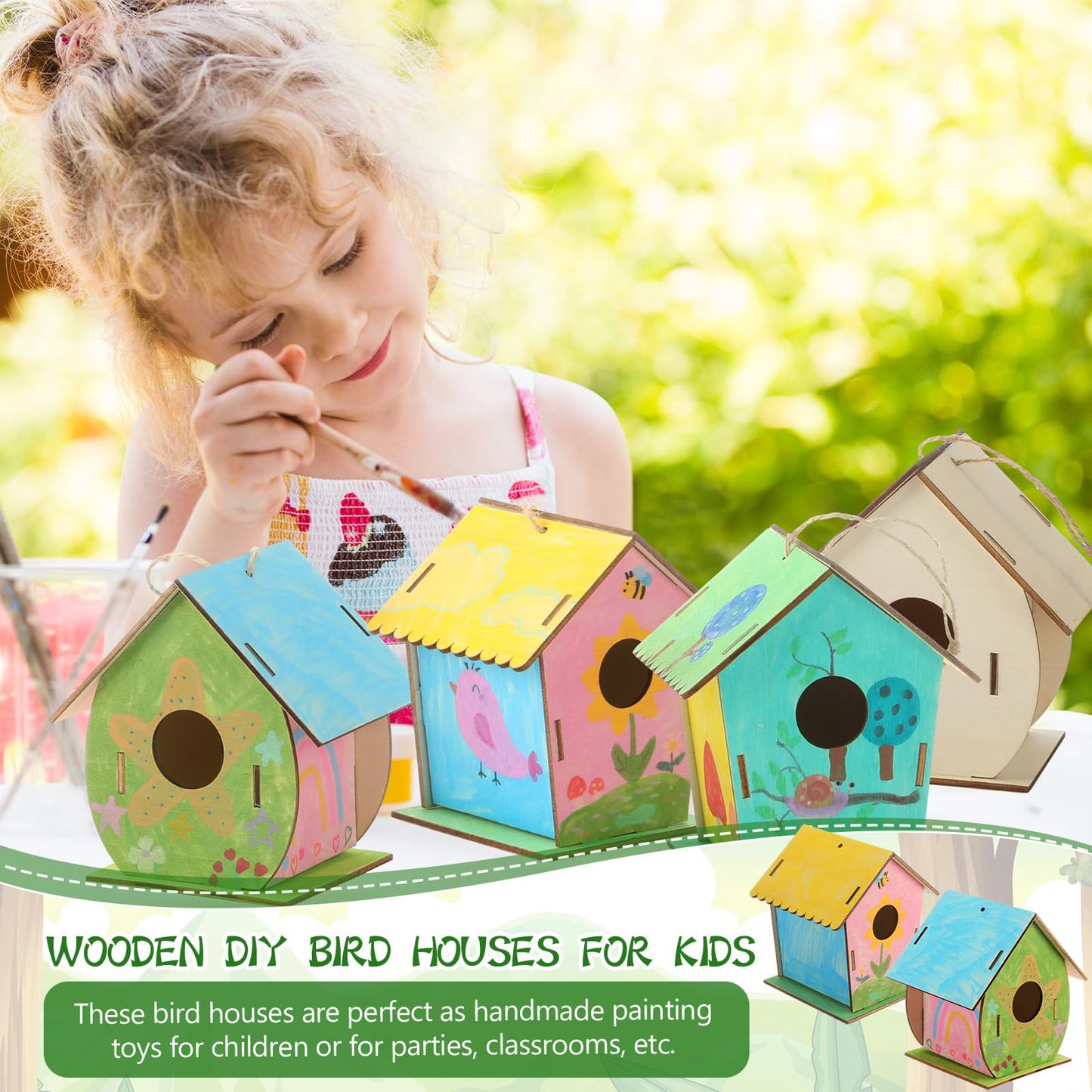 DoubleFill 30 Pcs Wooden Bird Houses Bulk for Kids Unfinished Wood Birdhouses for Children Wood Craft Project Kits for DIY Wooden Arts and Crafts for Summer VBS Crafts