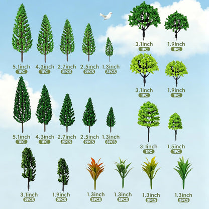 Choisonye Model Trees 1.1-5.1inch Mixed Diorama Green Model Trees Colorful Grass Architecture Mini Trees for Crafts Building Model Railway Scenery Landscape Supplies
