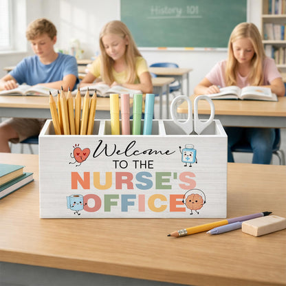 Hedfnciof Boho Nurse Office Pen Holder Organizer Desk Decor, Nurse Appreciation Gifts for Women, Nursing Week Gifts Wooden Pen Pencil Holders for Nursing School Office Home Desk Accessories