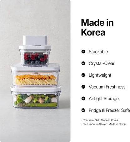 VAKUEN Premium Airtight Food Storage Containers, Square-S 3PC-SET, Smart One-Click Seal Lid, No Hinges, 100% Leak Proof, BPA-FREE, Dishwasher, Freezer & Microwave Safe
