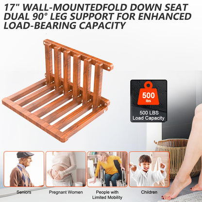 The folding stool is made of beech wood and can withstand 400 pounds. The surface is coated with Walnut paint and polished. Used for changing shoes, showering, folding bedside table(Walnut paint)